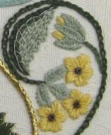 Stumpwork cowslips on the Bride's Bag