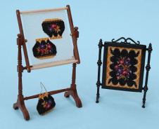 'Berlin woolwork' motifs on doll's house items, available from www.janetgranger.co.uk
