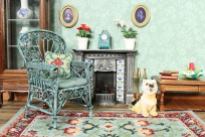 A doll's house room setting showing items from the 'Carole (jade)' range, available as kits from www.janetgranger.co.uk