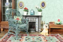 A doll's house room setting showing items from the 'Carole (jade)' range, available as kits from www.janetgranger.co.uk