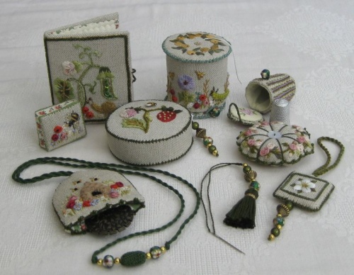 The collection of 'smalls' from the Carolyn Pearce 'Home Sweet Home' workbox etui set