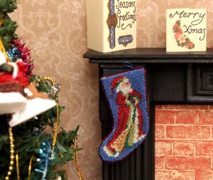 Dollhouse needlepoint stocking Santa