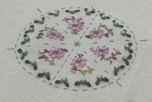 Victoria Sampler ribbon embroidery beaded pincushion